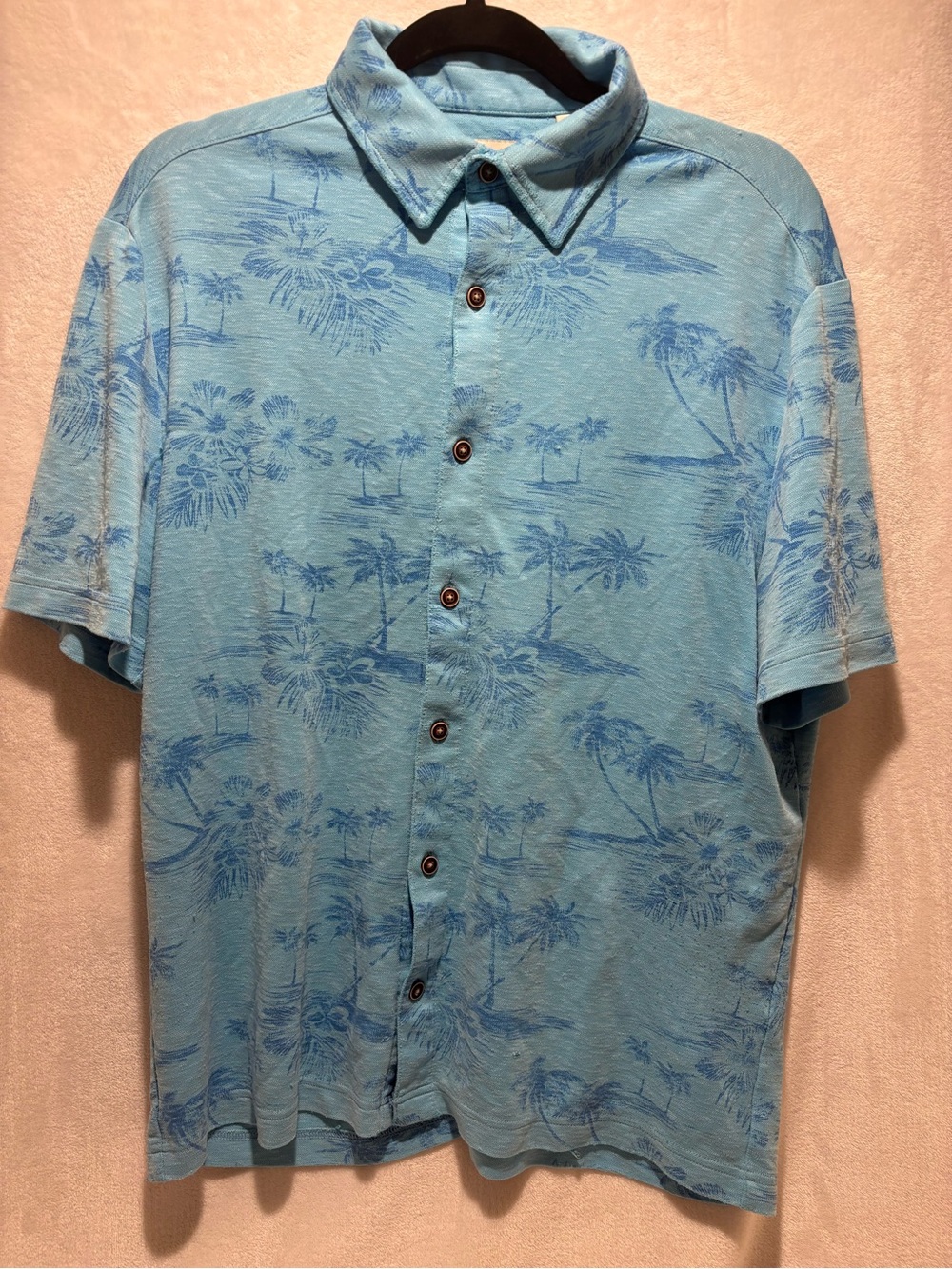 Caribbean Light Blue Tropical Print Short-Sleeve Button Shirt